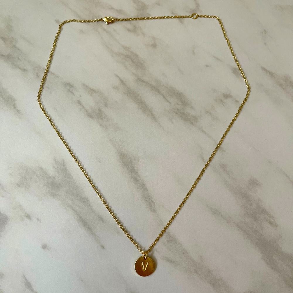 V 14K gold dipped initial necklace Lucky Feather